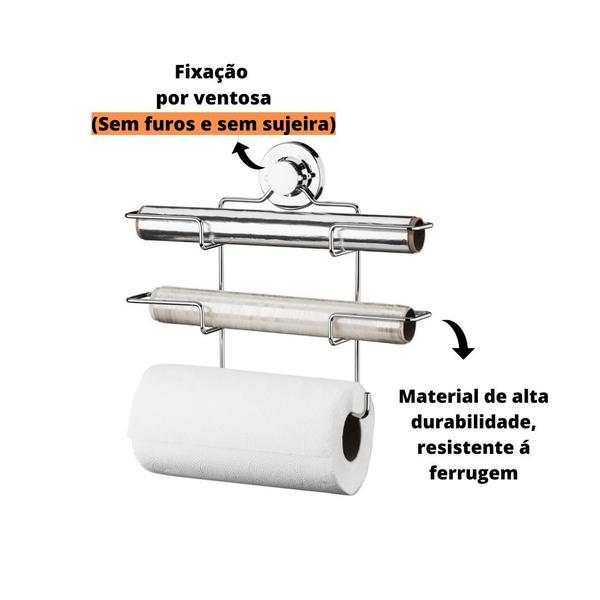 Imagem de Suporte P/ Papel Toalha Alumínio Pvc Ventosa Cozinha Future