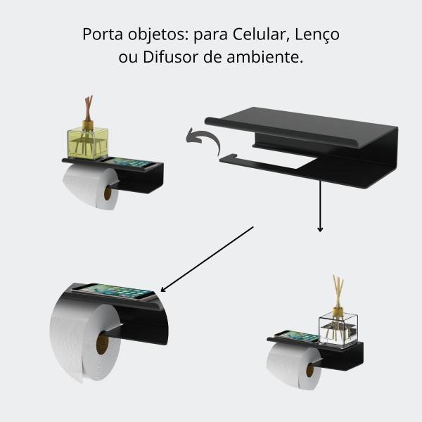 Imagem de Suporte Papel Higiênico Com Apoio Para Celular Preto