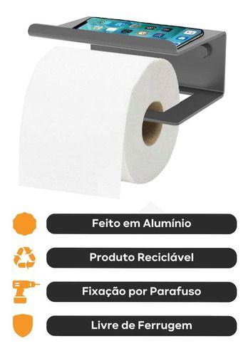 Imagem de Suporte Papel Higiênico Porta Objetos Celular Cinza Escuro