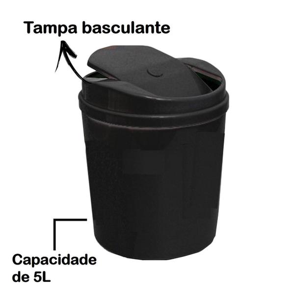 Imagem de Suporte Papeleira Branco Lixeira 5L Preto Tampa Basculante