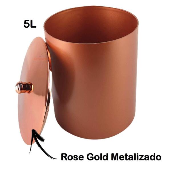 Imagem de Suporte Papeleira Chão Lixeira 5L Tampa Rose Gold Banheiro