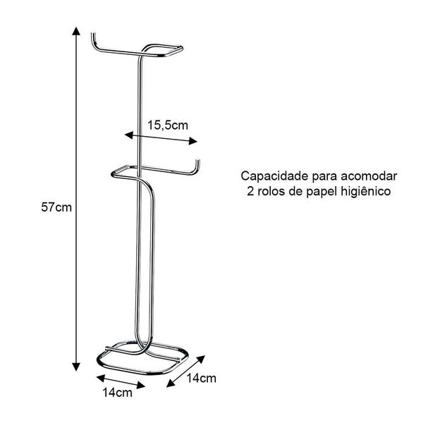 Imagem de Suporte papeleira porta papel higiênico de chão duplo em aço cromado para banheiro lavabo 2 rolos