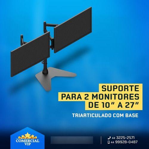 Imagem de Suporte Para 2 Monitores De 10 A 27 Triarticulado  De Mesa