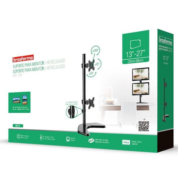 Suporte para 2 monitores vertical de mesa 13" a 32" brasforma Imagem de Suporte para 2 monitores vertical de mesa 13" a 32" brasforma
