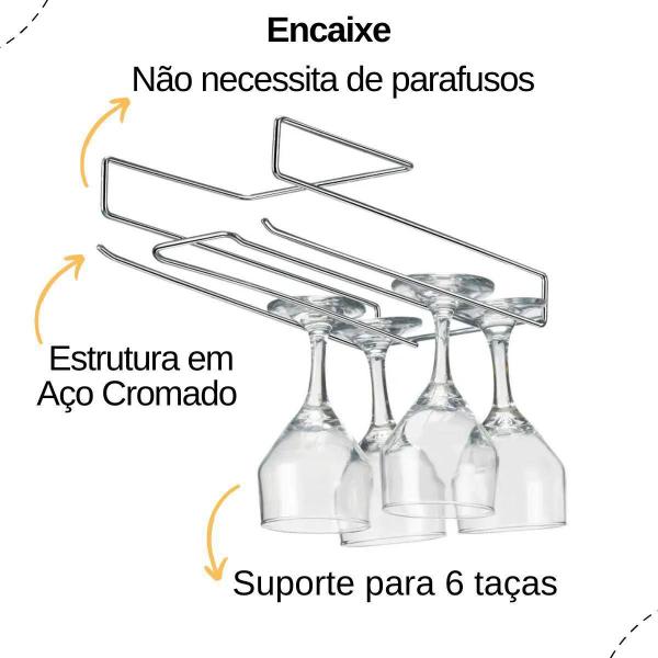 Imagem de Suporte para 6 Taças de Pendurar Cromado - Arthi