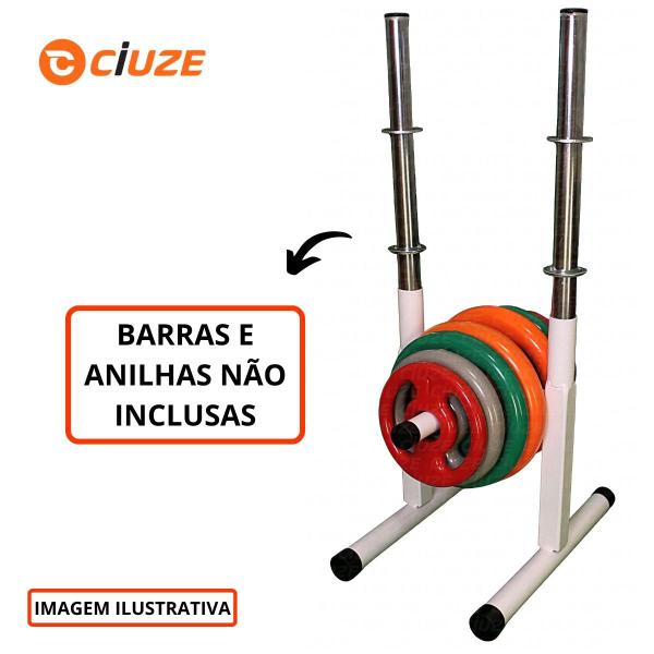 Imagem de Suporte para Anilhas até 50Kg e 2 Barras Expositor Júnior Branco