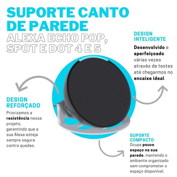 Imagem de Suporte para Canto de Parede Tipo Bandeja Compatível com Amazon Alexa Echo Pop Echo Spot e Echo Dot 4 e 5