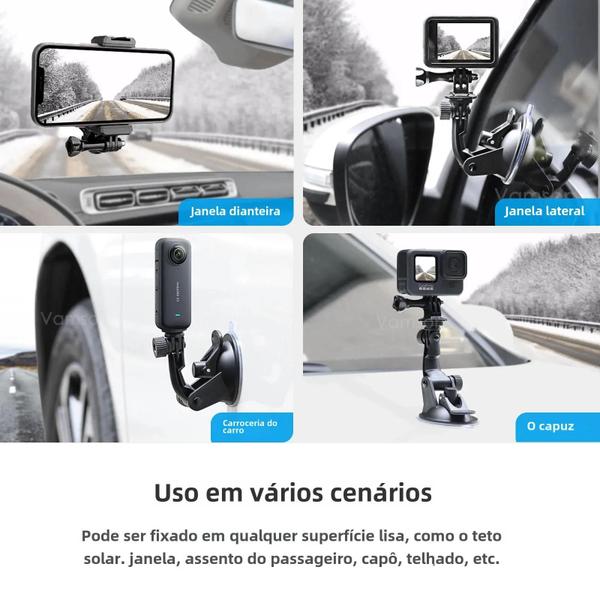 Imagem de Suporte para Carro Insta360 X3 e GoPro Hero 11/10/9 - Ventosa para Vidro