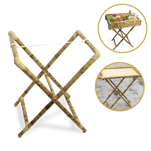 Imagem de Suporte para Cesta de Bambu Cavalete Pé de Mesa Cesto Decorativo 74cm