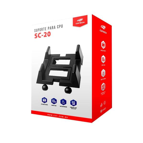 Imagem de Suporte para CPU ajustável com rodinhas Preto SC-20BK C3Tech