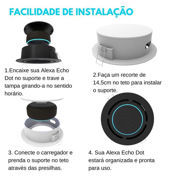 Imagem de Suporte para Embutir no Teto Compatível com Alexa Echo Dot 3a Geração - ARTBOX3D