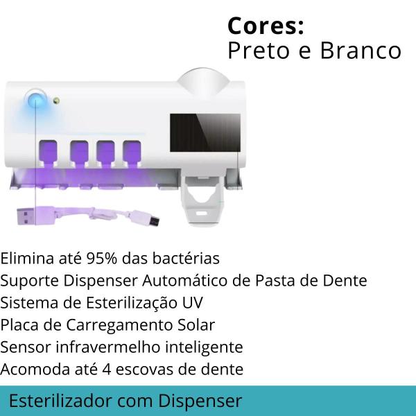 Imagem de Suporte para Escova de Dentes com Esterilizador UV e Dispenser Automático  Elegante e Compacto