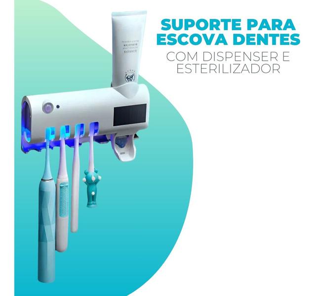 Imagem de Suporte para Escova de Dentes Esterilizador com Luz UV Dispenser Automático de Creme Dental