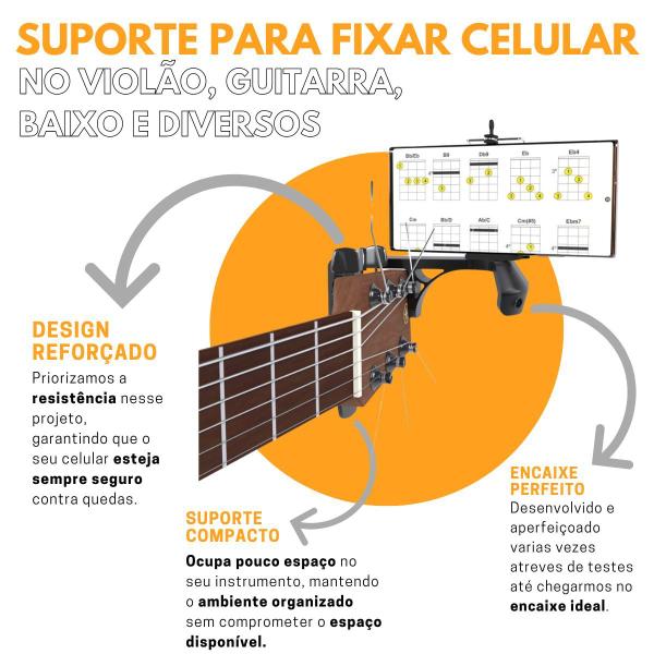 Imagem de Suporte para Fixar Celular No Violão Guitarra Baixo e Diversos Instrumentos V2 Easy Fix