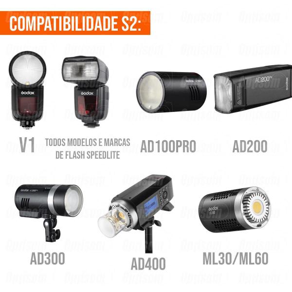 Imagem de Suporte Para Flash Speedlite Godox S2 Encaixe Bowens Para V1 Ad200 Ad300 Ml60