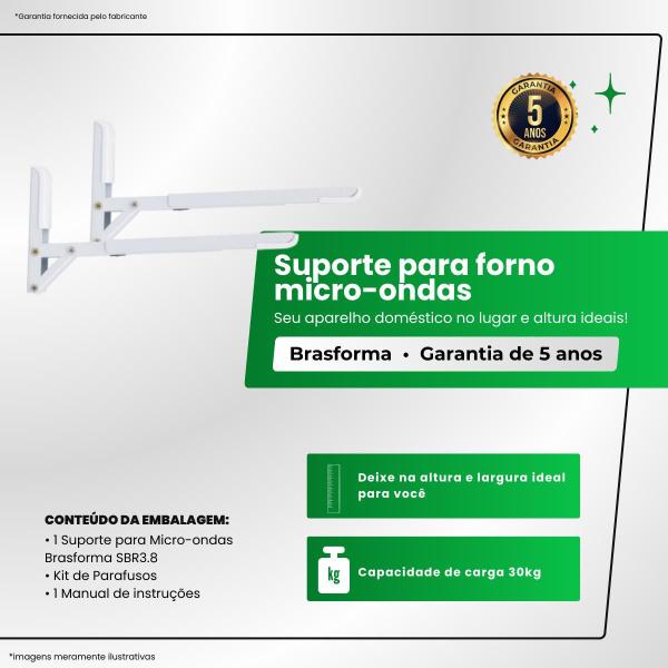 Imagem de Suporte para Forno Micro-ondas - Brasforma SBR 3.8 - Branco (Com braço ajustável)