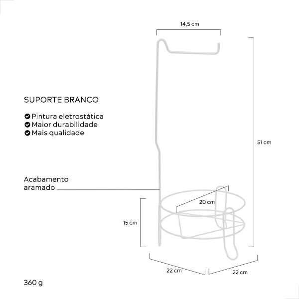 Imagem de Suporte para Lixeira e Papel Higiênico na cor branca com cesto de lixo.