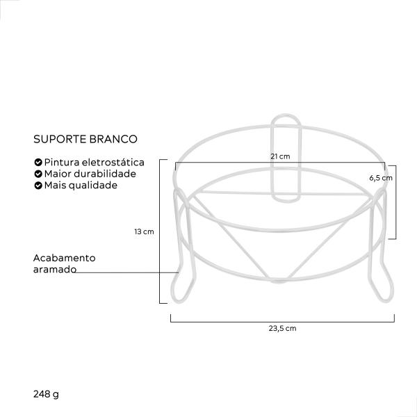 Imagem de Suporte para Lixeira Simples na cor branca com cesto de lixo plástico de 5 litros.