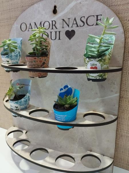 Imagem de Suporte para Mini Vasos de Suculentas e Cactos em MDF Amadeirado