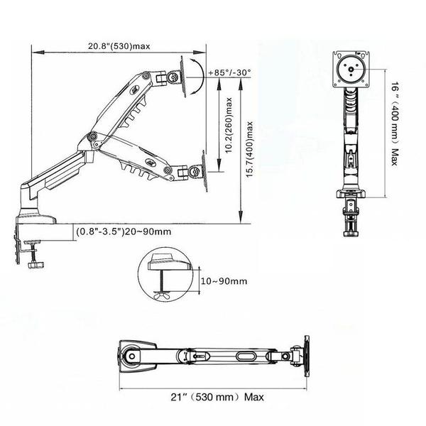 Imagem de Suporte para Monitor Articulado 15 a 34 com Pistão a Gás F80 NB