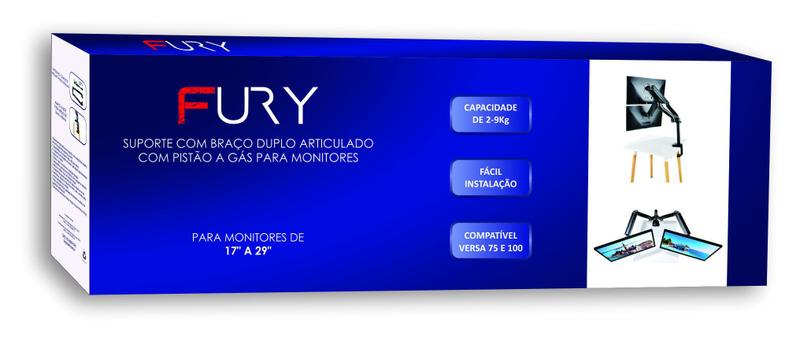 Imagem de Suporte para Monitor Articulado a Gás Fury até 9kg e 29" Dup