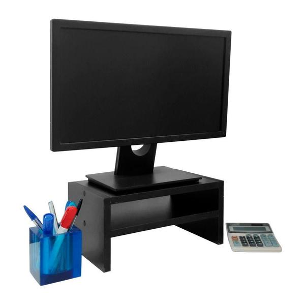 Imagem de Suporte para Monitor Base de Mesa Preto Madeira