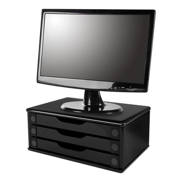 Imagem de Suporte Para Monitor de Madeira com 3 Gavetas Preto