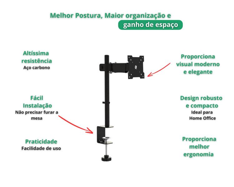 Imagem de Suporte para monitor de mesa 13 a 27 articulado retrato/paisagem