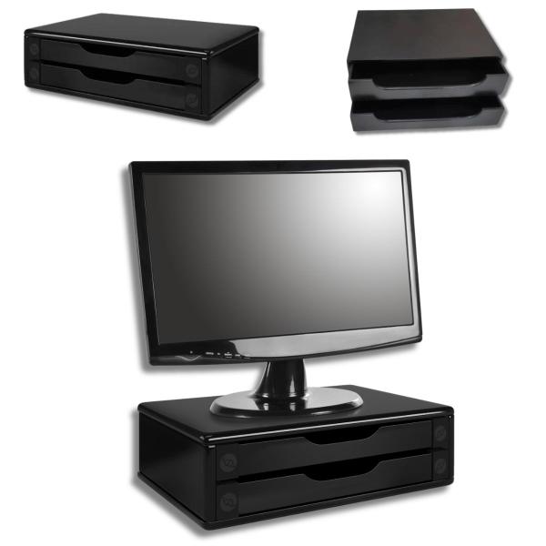 Imagem de Suporte para Monitor de Mesa 2 Gavetas Escritório Ergonômico Mdf Black Piano