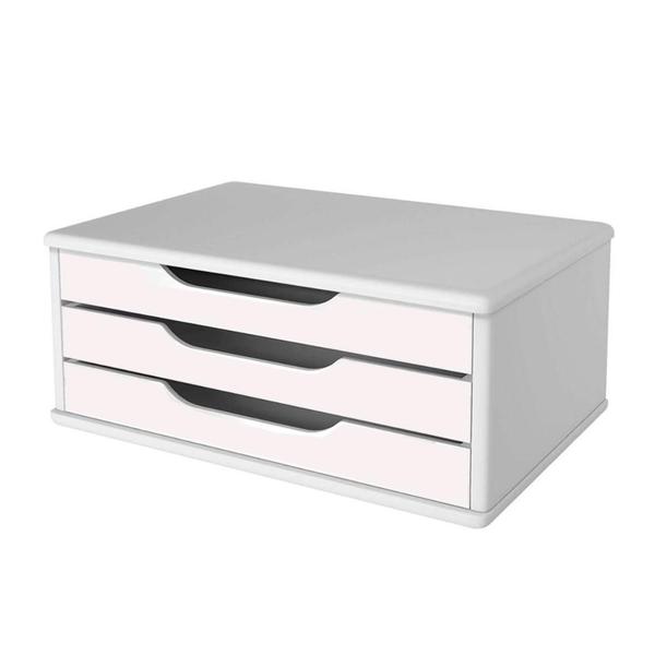 Imagem de Suporte para Monitor de Mesa - com 3 Gavetas - Branco - 3343