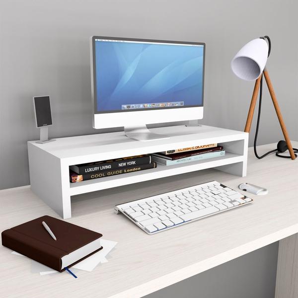 Imagem de Suporte para Monitor MDF 53cm Branco Duplo Mesa Notebook Tv Home Office Base Madeira Decorativo