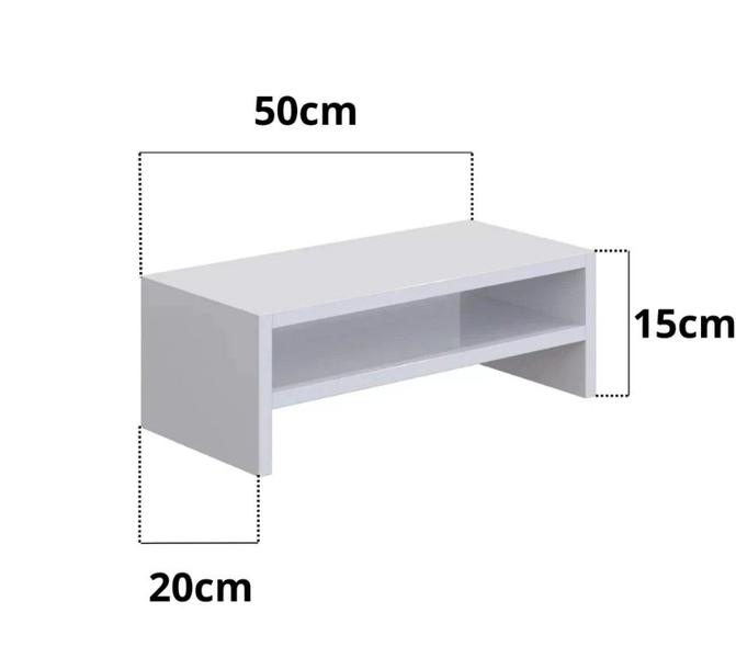 Imagem de Suporte Para Monitor Mesa Elevado Home Office Organização 50cm MDF Branco Gamer Apoio Tv Notebook