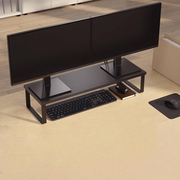 Imagem de Suporte para Monitor Preto Stand Desk 14,4cm Suporta até 25Kg Antiderrapante em Aço e MDF Reliza