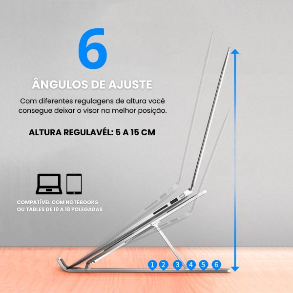 Imagem de Suporte Para Notebook Articulado De Aluminio Dobrável Ergonomico Cor Prateado Kaizu