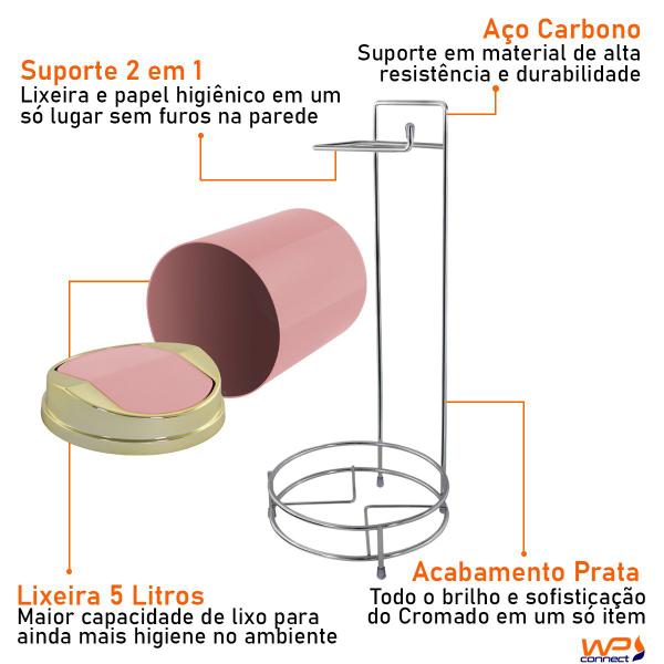 Imagem de Suporte Para Papel Higiênico Com Lixeira Basculante Dourada 5 Litros