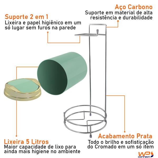 Suporte Para Papel Higiênico Com Lixeira Basculante Dourada 5 Litros - Wp Connect Imagem de Suporte Para Papel Higiênico Com Lixeira Basculante Dourada 5 Litros