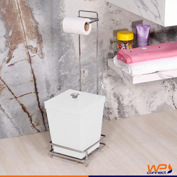 Suporte Para Papel Higiênico Cromado Com Lixeira 6,5 Litros - Wp Connect Imagem de Suporte Para Papel Higiênico Cromado Com Lixeira 6,5 Litros - Wp Connect