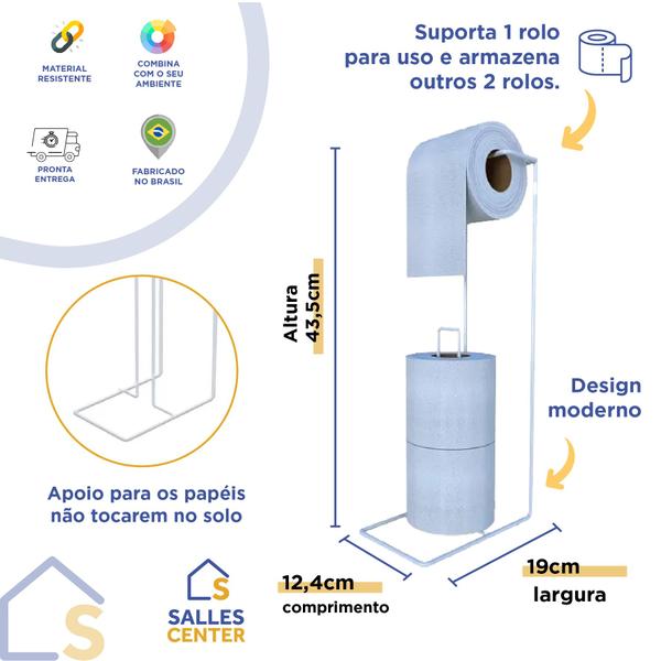 Imagem de Suporte Para Papel Higiênico De Chão Para 3 Rolos - Preto Ou Branco