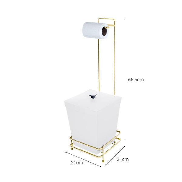 Suporte Para Papel Higiênico Dourado Com Lixeira 6,5 Litros - Wp Connect Imagem de Suporte Para Papel Higiênico Dourado Com Lixeira 6,5 Litros - Wp Connect