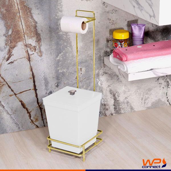 Suporte Para Papel Higiênico Dourado Com Lixeira 6,5 Litros - Wp Connect Imagem de Suporte Para Papel Higiênico Dourado Com Lixeira 6,5 Litros - Wp Connect