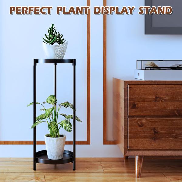 Imagem de Suporte para plantas YisanCrafts 2 camadas de metal preto para uso interno/externo