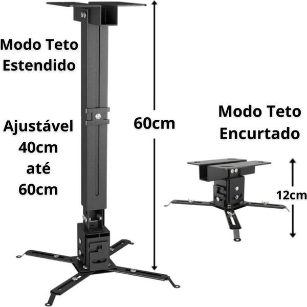 Imagem de Suporte para Projetor Articulado Teto E Parede Data Show Braço 60cm Preto