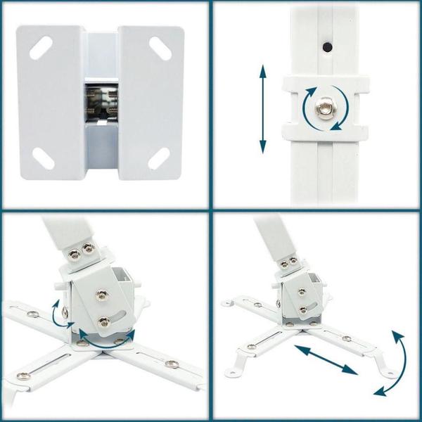 Imagem de Suporte Para Projetor Datashow Cor Branco Extensor de 65cm Teto e Parede Universal Articulado Regulável 3 em 1 Até 15kg