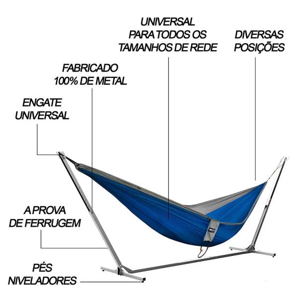 Imagem de Suporte para Rede Portátil Descanso Dormir Desmontável Grande 3,80x1,40m Saro