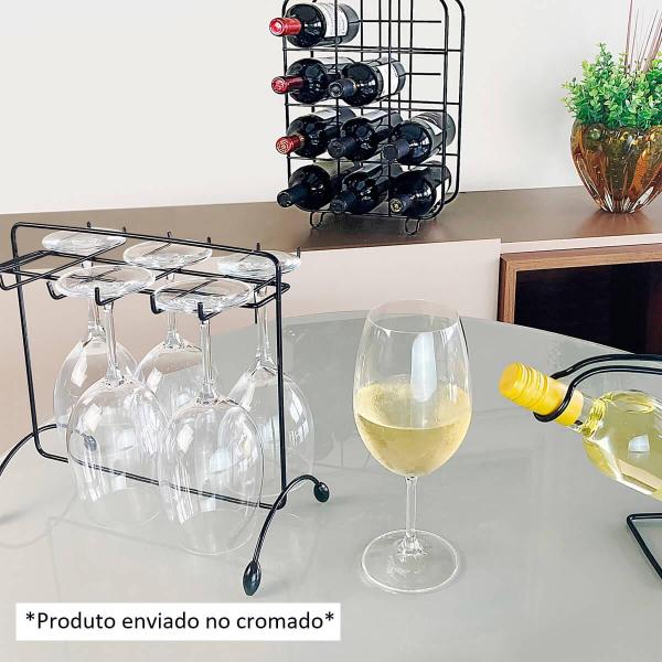 Imagem de Suporte para Taças de Vinho Cromado Utimil Organizador Aramado Mesa Bancada