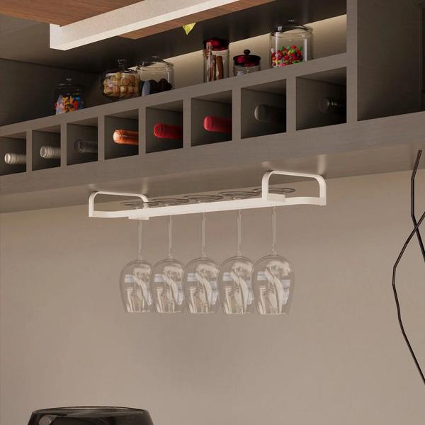 Imagem de Suporte Para Taças De Vinho Suspenso 50cm Organizador Fixo Aereo Para Armário Prateleira Adega Bar Cozinha