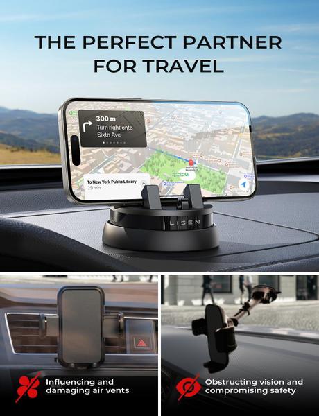 Imagem de Suporte para telefone de carro LISEN, painel giratório de 360 para iPhone/Samsung