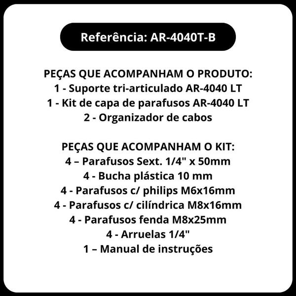 Suporte Para Televisao De 27 A 65 Polegadas Articulado Supor - AVATRON Imagem de Suporte Para Televisao De 27 A 65 Polegadas Articulado Supor