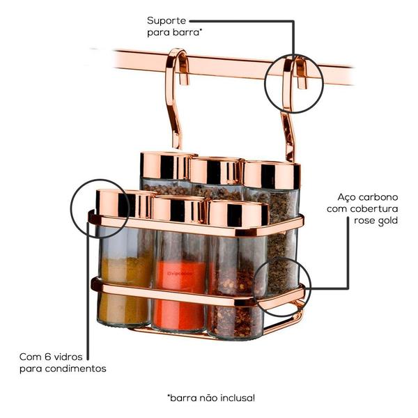 Imagem de Suporte para Temperos/Condimentos Para Barras 7 Peças Rose Gold