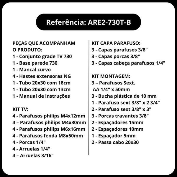 Imagem de Suporte Para Tv 10 A 55 Parede Triarticulado Com Inclinação ARE2-730T Preto Avatron